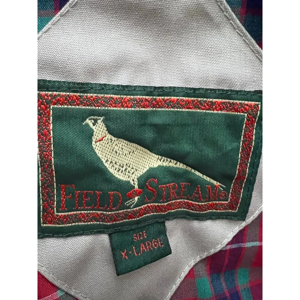 Vintage Field & Stream Jacket Mens XL Tan Gray Plaid Lined Harrington‎ Coat 90s